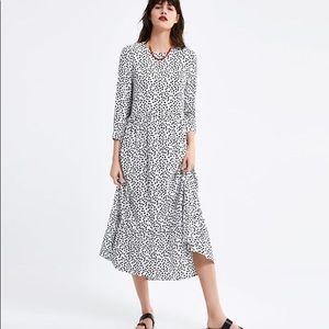 Zara White Polka Dot 3/4 Sleeve Midi Dress